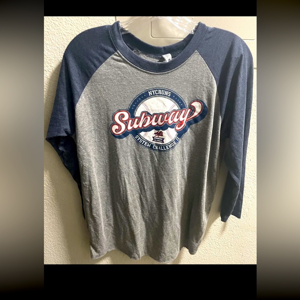 NYCRUNS SUBWAY SYSTEM CHALLENGE T-Shirt Unisex S Long Sleeve Gray Blue